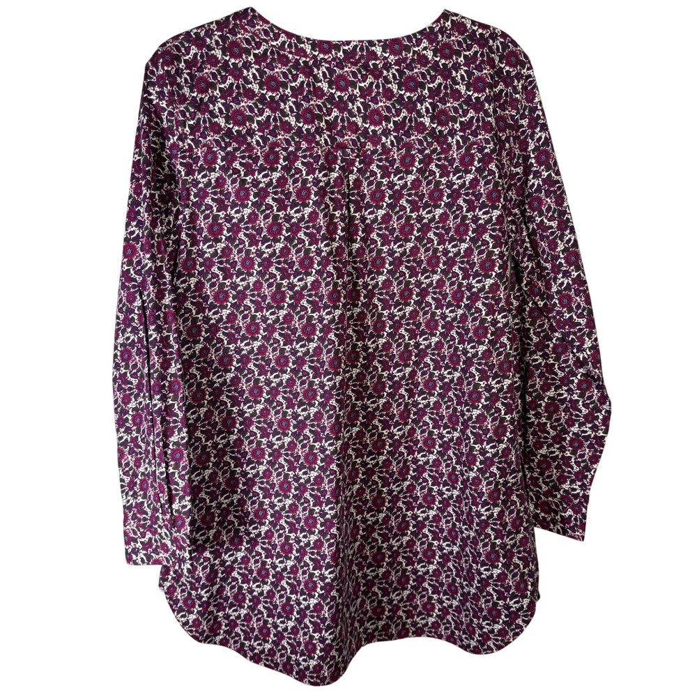 Duluth Trading Co Womens Burgundy Floral Button Up Tunic Blouse L Cotton Stretch - Picture 2 of 11
